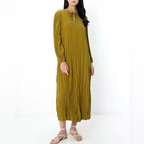 New Massimo Dutti Pleated Maxi Dress Green - Picture 12 of 13